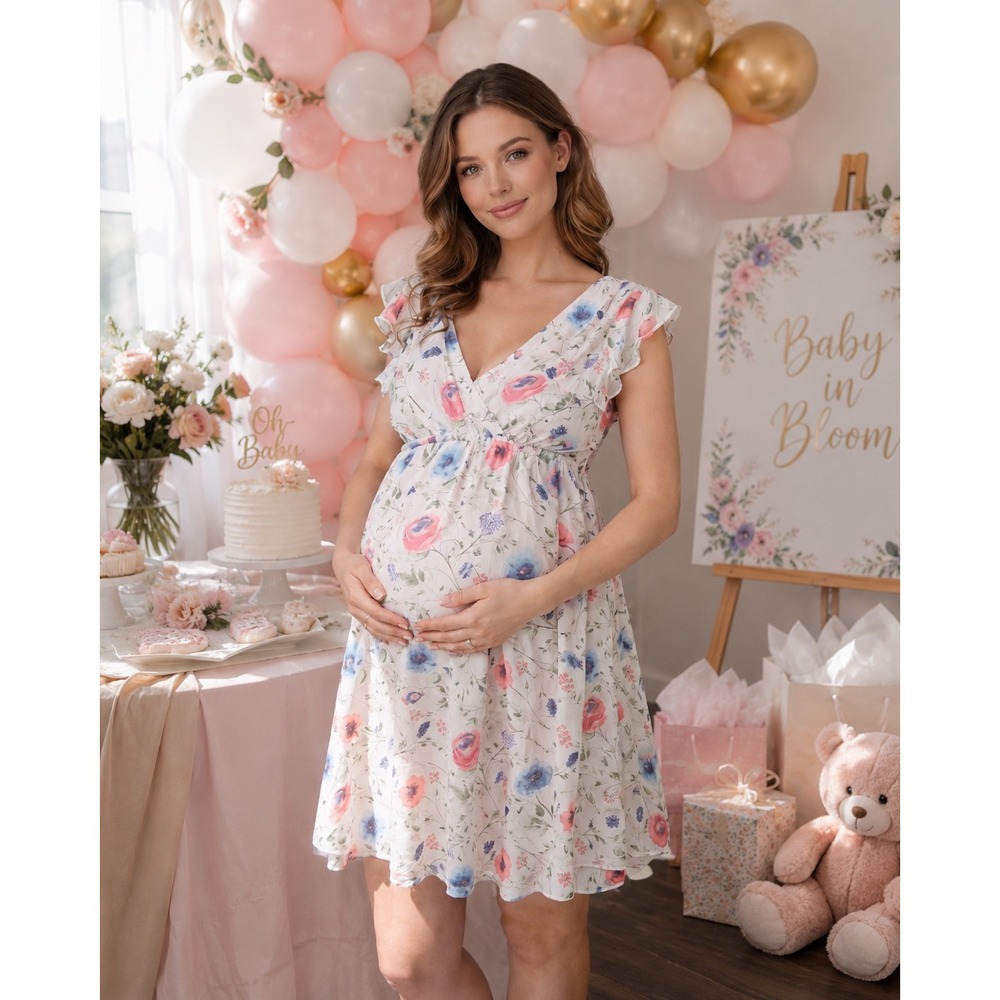 Jessica Simpson Floral Maternity Baby Shower Dress Romantic Pastel Spring Sz M